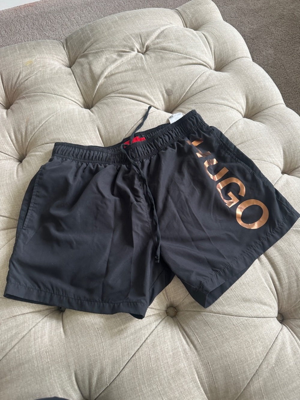 HUGO Black Swim Shorts with Copper Logo Accent